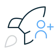 Illustration of a team member with a plus sign and a rocket symbol in the center.