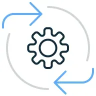 Illustration of a gear and a continuous cycle symbol.