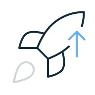 Illustration of a rocket with an upward arrow.