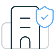 Illustration of a building with security symbol.