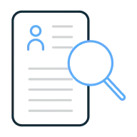 Illustration of a resume with magnifying glass symbol.