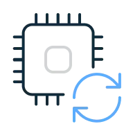Illustration of a chip with renewal symbol.