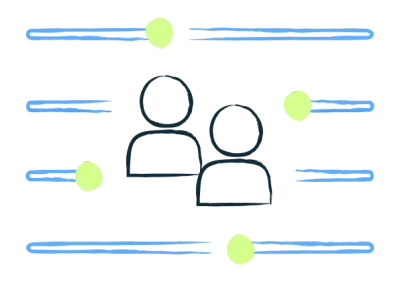 Illustration of a customization symbol with two people in the middle.