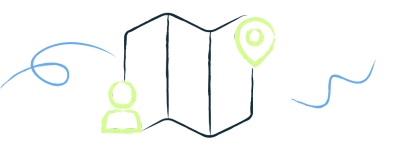 Illustration of a map with a team member.