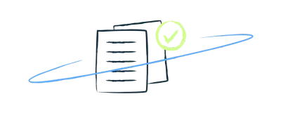 Illustration of resumes with magnifying glass symbol.