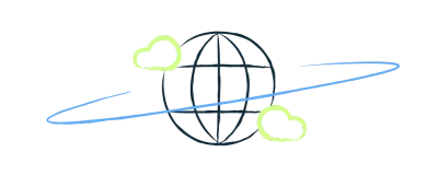 Illustration of a globe with cloud symbols.