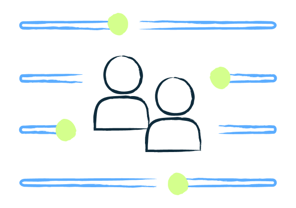 Illustration of a customization symbol with two people in the middle.