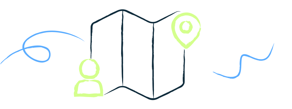 Illustration of a map with a team member.