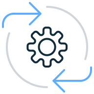 Illustration of a gear and a continuous cycle symbol.