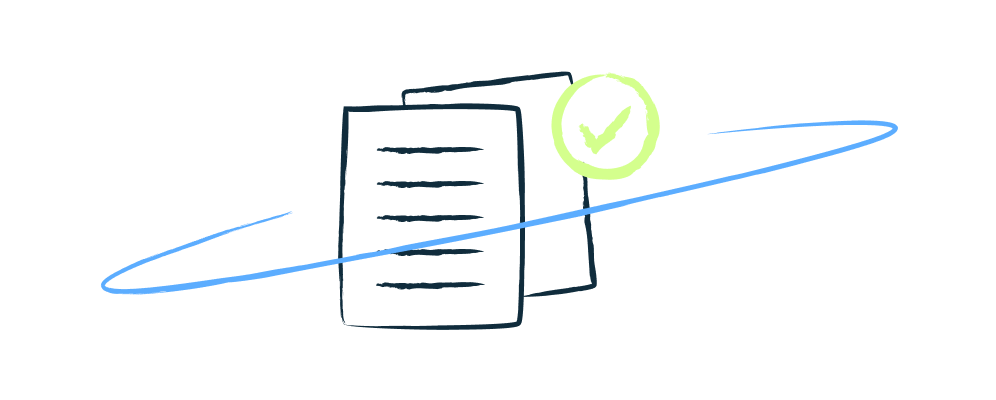 Illustration of resumes with magnifying glass symbol.