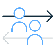 Illustration of two people with arrows in opposite directions.