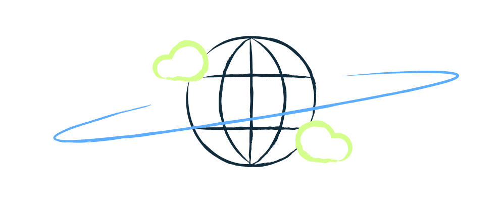 Illustration of a globe with cloud symbols.