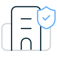 Illustration of a building with security symbol.