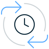 Illustration of a clock with continuous cycle symbol.