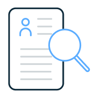 Illustration of a resume with magnifying glass symbol.