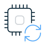 Illustration of a chip with renewal symbol.